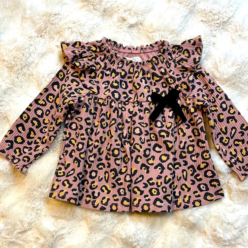 mud pie Ruffled Animal Print with Bow | Size 9-12 Months